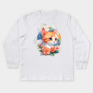 The beautiful cat among the flowers tom and jerry Kids Long Sleeve T-Shirt